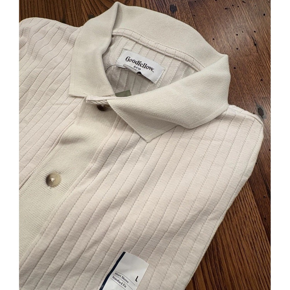 Goodfellow & Co Mens Ribbed Knit Polo Shirt Button Up Short Sleeve Size L NWT